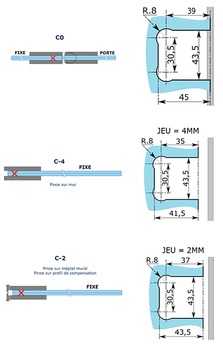 ADSLIDE - fixation verre/rail, inox brossé