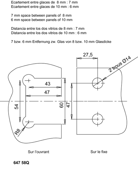 ADSLIDE - fixation verre/rail, inox brossé