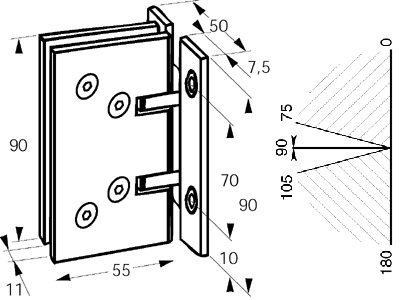 Rastscharnier  super venus Wand/Glas x2 Verchromt matt