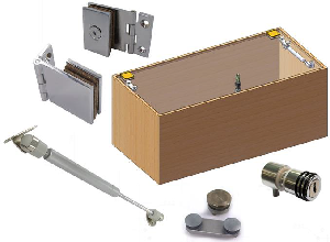 Vitrine abattant sur parties fixes en bois