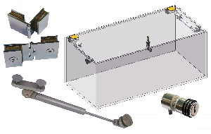Vitrine abattant sur parties fixes en verre